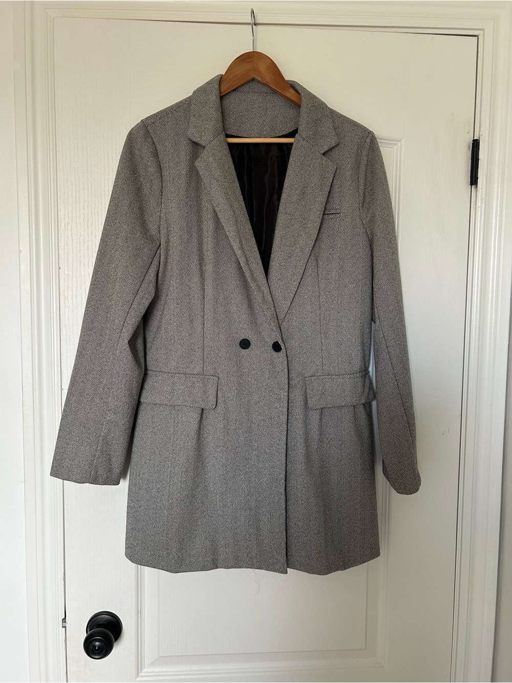 Source Unknown Light Gray Double-Breasted Tailored Blazer